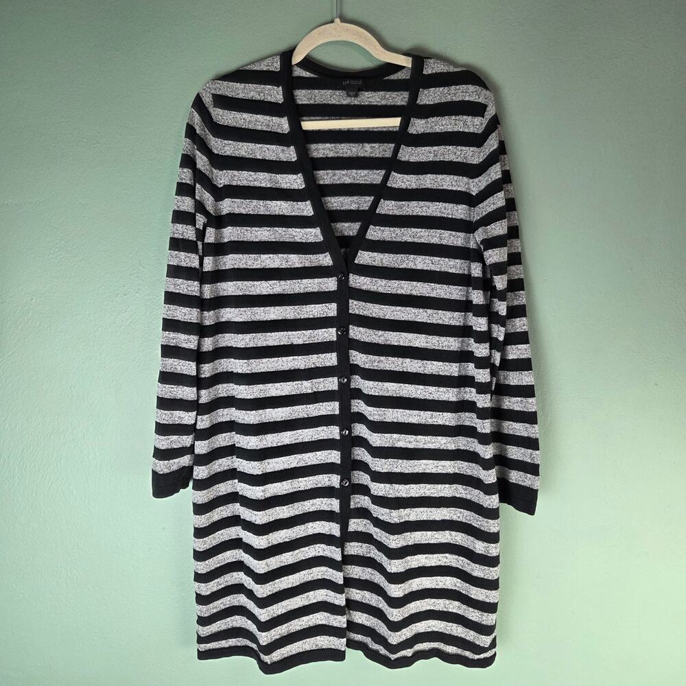 J. Jill Wearever Collection Striped Button Longline Duster Cardigan Size Large